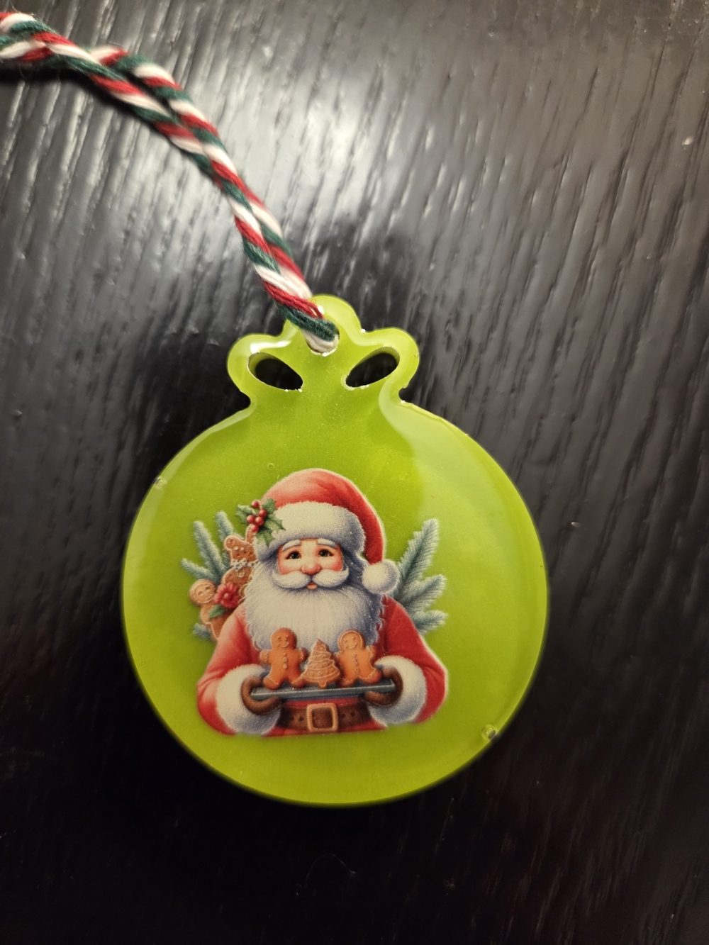 Festive Green Santa Ornament Holiday Tag